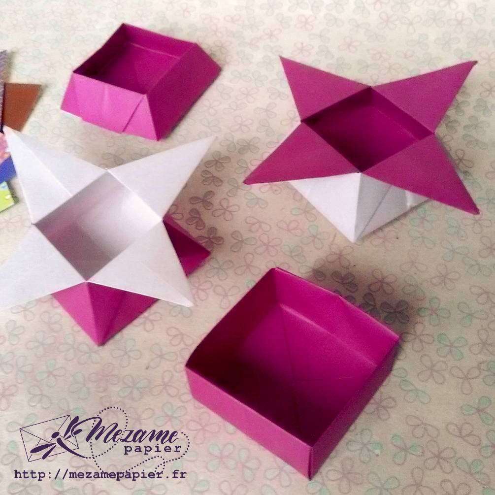 Boîtes origami traditionnelles en papier kami uni de couleur prune