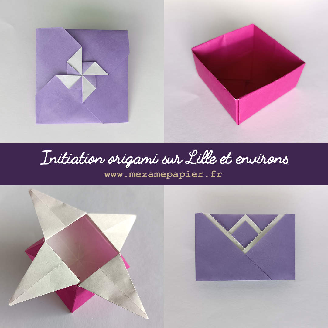4 enveloppes/boîtes origami traditionnels en papier coloré en grille 2 par 2