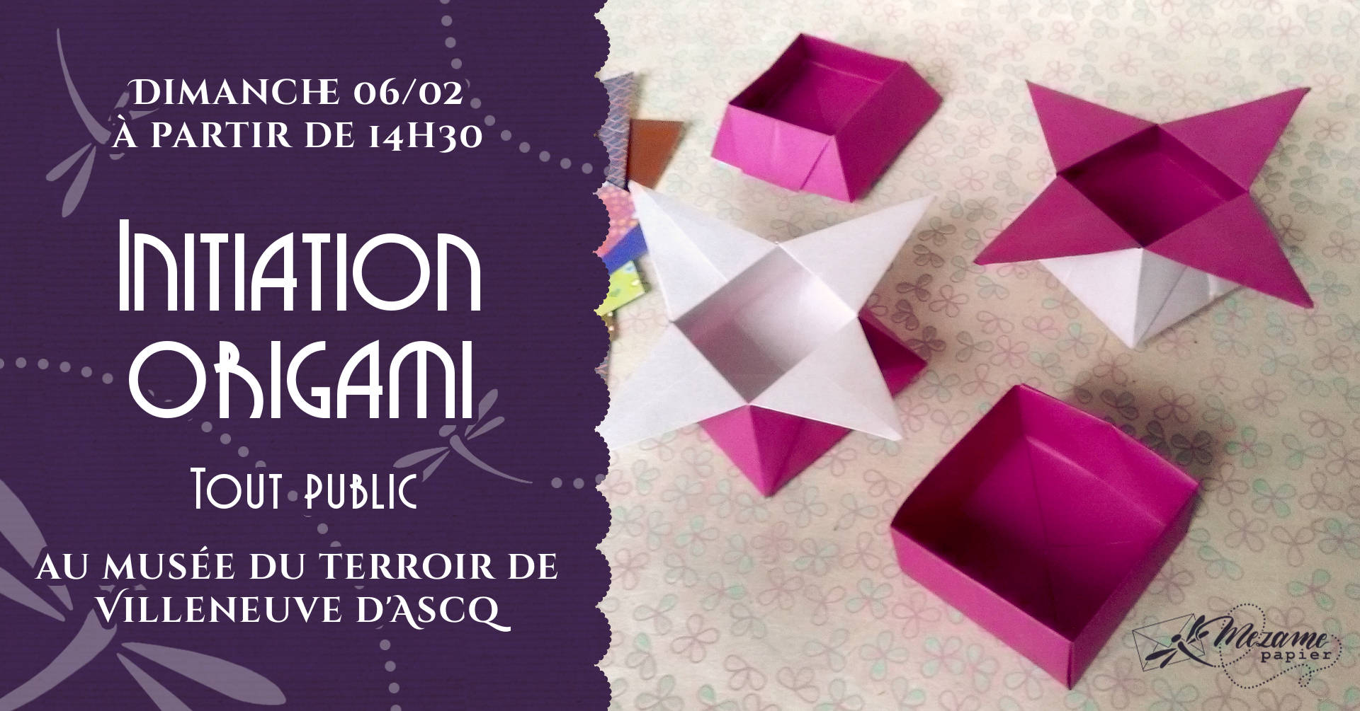 Atelier origami gratuit au musée du terroir de Villeneuve d'Ascq le dimanche 06 février 2022