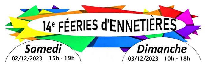 Bannière Fééries Ennetières 2023 avec mosaïque prismatique de toutes couleurs fluos