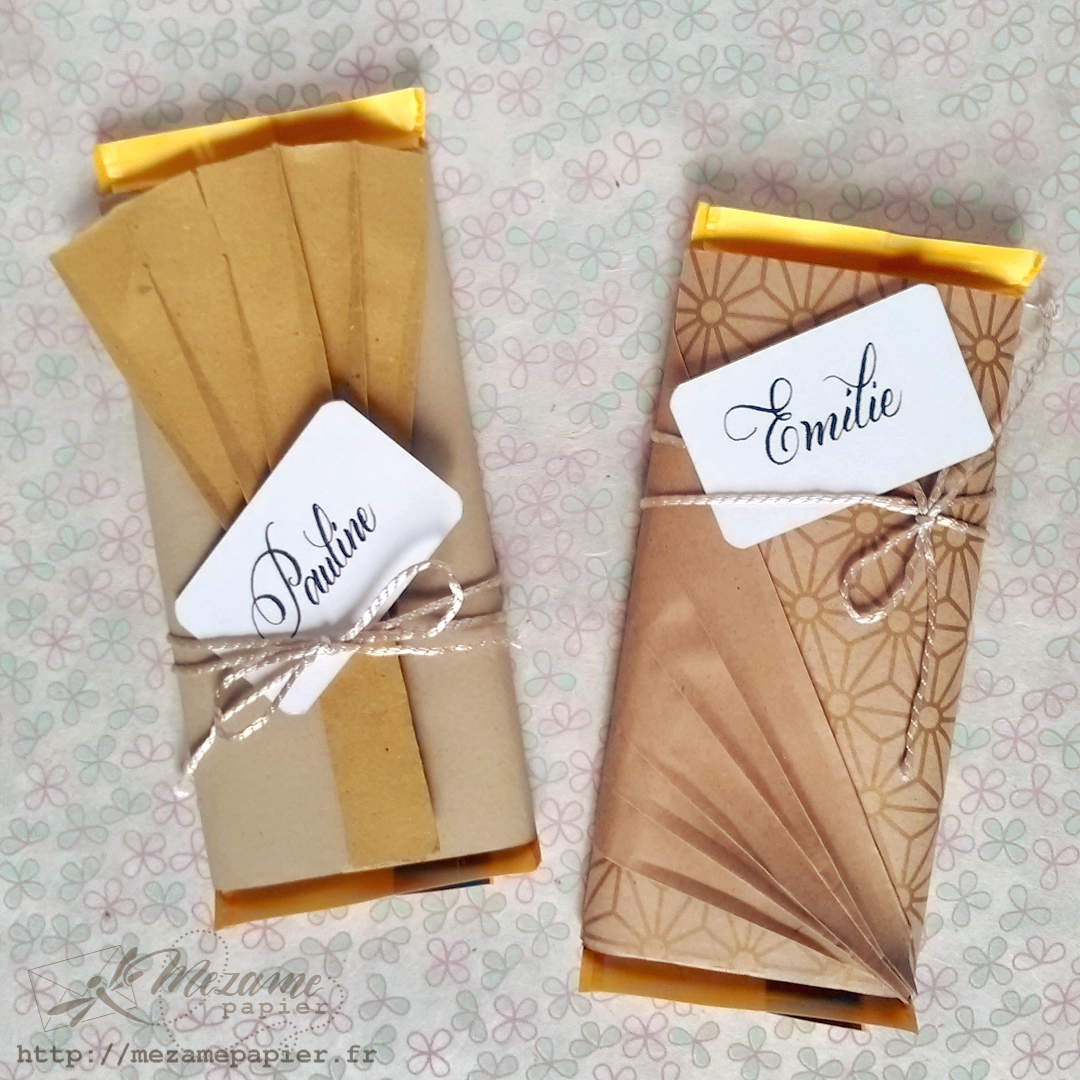 Emballage cadeau original pour tablettes de chocolat avec éventail origami en papier kraft bicolore